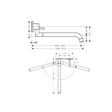 Кухонный смеситель Axor (Аксор) Uno, однорычажный, настенный, 38815800 сталь