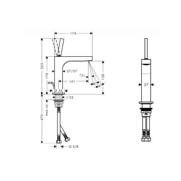 Смеситель для раковины Axor (Аксор) Citterio, 160 мм, однорычажный, со сливным гарнитуром, 39031000 хром