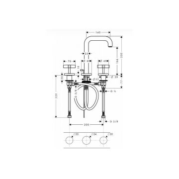 Смеситель для раковины Axor (Аксор) Citterio, на 3 отверстия, 39133300 полированное красное золото