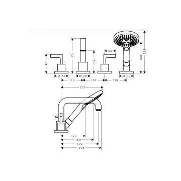 Смеситель для ванны Axor (Аксор) Citterio, на 4 отверстия, монтаж на плитку, с рычаговыми рукоятками, ½ (нужна СЧ 15481180) 39454000 хром