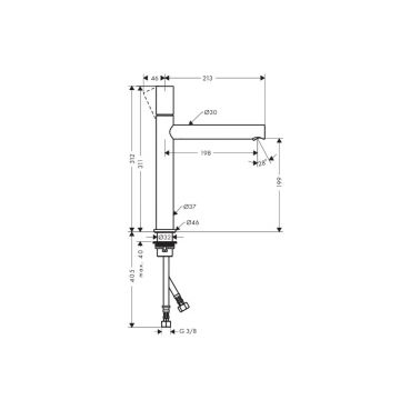 Смеситель для раковины Axor (Аксор) Uno, однорычажный, с рукояткой zero, с незапираемым сливным набором 45003000 хром
