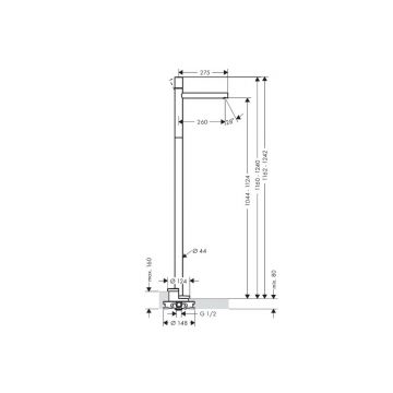 Смеситель для раковины Axor (Аксор) Uno, однорычажный, напольный, с рукояткой zero, с неперекрываемым сливным набором (нужна СЧ 10452180) 45037000 хром