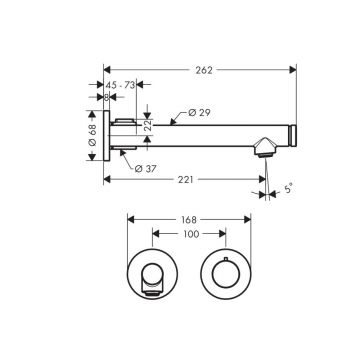 Смеситель для раковины Axor (Аксор) Uno Select, настенный монтаж, 220 мм, (нужна СЧ 13623180) 45113000 хром