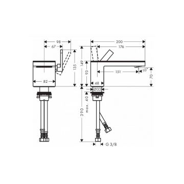 Смеситель для раковины Axor (Аксор) MyEdition со сливным гарнитуром push-open, без панели, 47012340 матовый черный хром