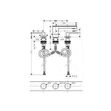 Смеситель для раковины Axor (Аксор) MyEdition на 3 отверстия, со сливным гарнитуром push-open, 47052950 матовая латунь