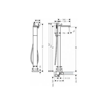 Смеситель для ванны Axor (Аксор) MyEdition, однорычажный, напольный, 47440600 Хром,черный