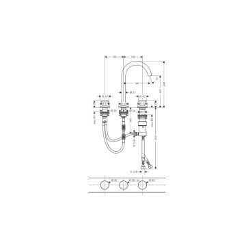 Смеситель для раковины Axor One Select на 3 отверстия со сливным гарнитуром push-open, 48070950 шлифовання медь