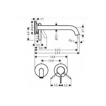 Смеситель для раковины Axor (Аксор) One, однорычажный, скрытого монтажа, настенный, 48120670 матовый черный