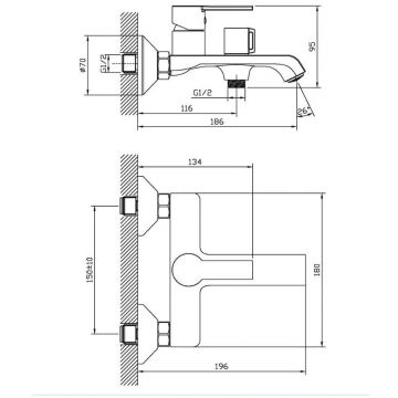 Смеситель для ванны и душа BelBagno  Aurora в комплекте с ручным душем, шлангом и держателем, хром AURORA-VASM-CRM