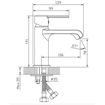 Смеситель для раковины BelBagno (Бельбагно)Aurora без донного клапана, хром AURORA-LVM-CRM-W0