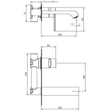 Смеситель для раковины BelBagno (Бельбагно)Aurora встраиваемый с внутренней частью, без донного клапана, хром AURORA-BLVM-CRM-W0