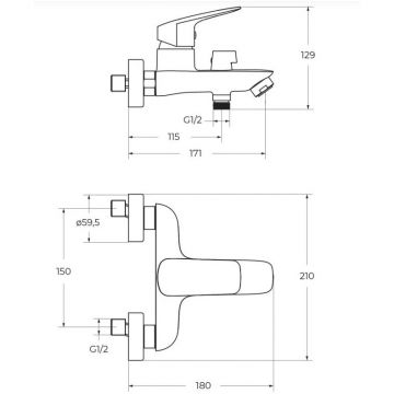 Смеситель для ванны и душа BelBagno (Бельбагно) Due в комплекте с ручным душем, шлангом и держателем, хром DUE-VASM-CRM