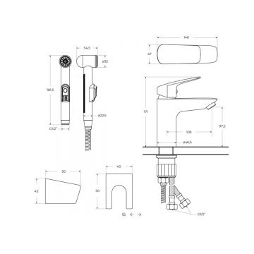 Смеситель для раковины BelBagno (Бельбагно) Due без донного клапана с гигиеническим душем, хром DUE-LVM/HGN-CRM-W0