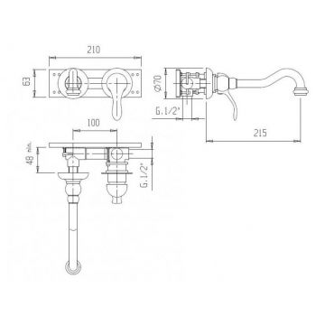 Встраиваемый однорычажный смеситель Cezares (Цезарис) для раковины, хром, ручки черные MARGOT-BLS1-01-N