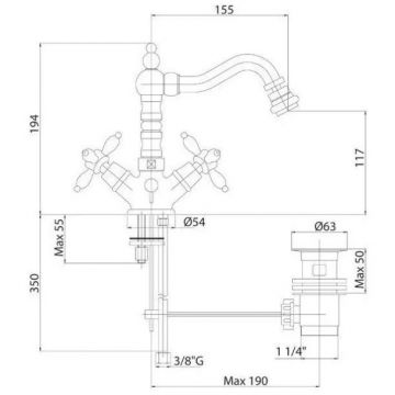 Смеситель на биде Cezares (Цезарис) с донным клапаном хром, ручки хром NOSTALGIA-BS2-01