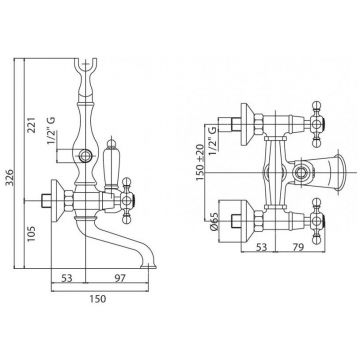 Смеситель на борт ванны Cezares (Цезарис) с ручным душем, Золото NOSTALGIA-PBV-03/24-M