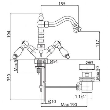 Смеситель на биде Cezares (Цезарис) с донным клапаном, исполнение бронза, ручки Swarovski DIAMOND-BS2-02-Sw
