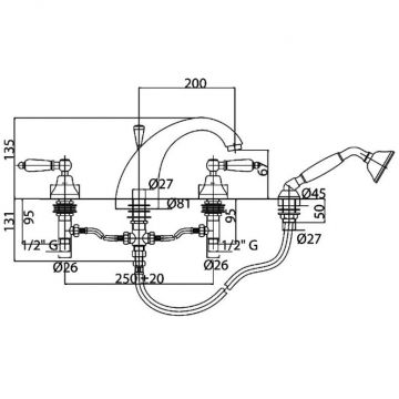 Смеситель на борт ванны Cezares (Цезарис) с ручным выдвижным душем, хром, ручки Swarovski DIAMOND-BVD-01-Sw