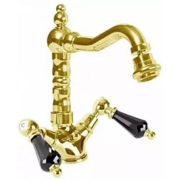 Смеситель на биде Cezares (Цезарис) с донным клапаном, исполнение золото, ручки Swarovski nero DIAMOND-BS2-03-Sw-N