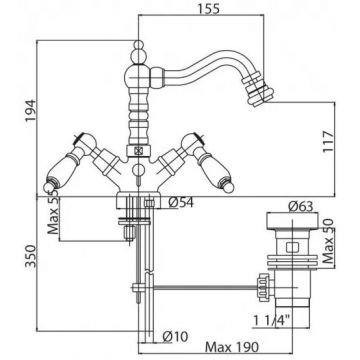 Смеситель на биде Cezares (Цезарис) с донным клапаном, исполнение золото, ручки Swarovski nero DIAMOND-BS2-03-Sw-N