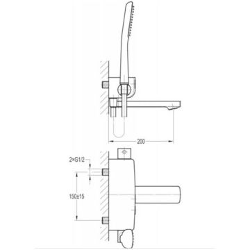 Смеситель термостатический для ванны и душа Cezares (Цезарис) с кнопочным переключением, в комплекте с ручным душем и шлангом, хром GLOBO-F-VD-TB-01