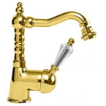 Смеситель на биде Cezares (Цезарис) однорычажный c донным клапаном, исполнение золото, ручка Swarovski VINTAGE-BSM2-03/24-Sw