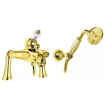Смеситель на борт ванной Cezares (Цезарис) однорычажный в комплекте с ручным душем, золото, Svarovski VINTAGE-PBVM-03/24-Sw