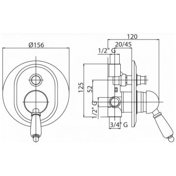 Встраиваемый однорычажный смеситель Cezares (Цезарис) для душа с переключателем, хром, ручка хром ELITE-VDIM-01-M