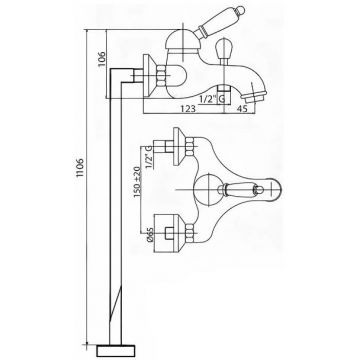 Напольный Смеситель для ванны Cezares (Цезарис) и душа однорычажный, исполнение золото, ручка золото ELITE-VDPM-03/24-M