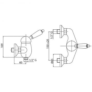 Смеситель для душа Cezares (Цезарис) однорычажный, исполнение бронза, ручка орех ELITE-DM-02-Nc