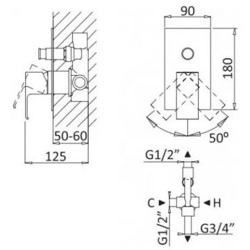 Встраиваемый однорычажный смеситель Cezares (Цезарис) для душа с переключателем, исполнение белый матовый PORTA-VDIM-BIO
