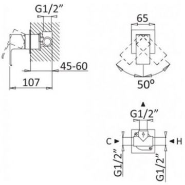 Встраиваемый однорычажный смеситель Cezares (Цезарис) для душа, исполнение белый матовый PORTA-DIM-BIO