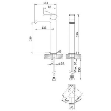 Смеситель для накладных раковин Cezares (Цезарис), с донным клапаном, исполнение sunrise PORTA-LC-SR