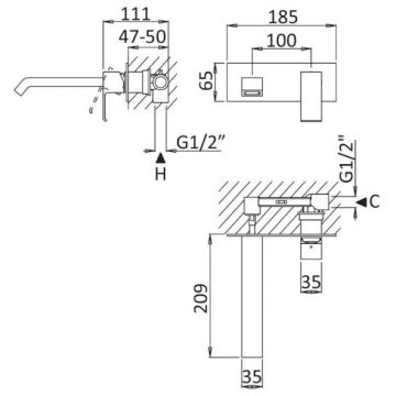 Смеситель для раковины Cezares (Цезарис) однорычажный, с донным клапаном, исполнение sunrise PORTA-BLI-SR