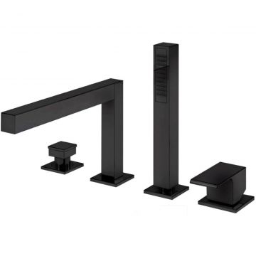 Смеситель на борт ванны Cezares (Цезарис) с выдвижным душем и переключателем, исполнение черный матовый PORTA-BVDM4-NOP