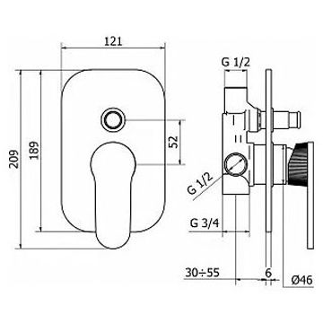Встраиваемый однорычажный смеситель Cezares (Цезарис) для душа с переключателем, исполнение хром DIANA-VDIM-01