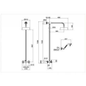 Душевая стойка классическая Cezares (Цезарис) со смесителем, верхним и ручным душем, ручки Swarovski, исполнение Хром OLIMP-CD-01-Sw
