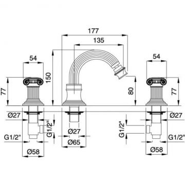 Смеситель для биде Cezares (Цезарис) на три отверстия с донным клапаном, хром OLIMP-BBS2-01-O