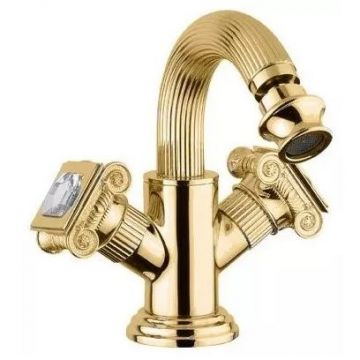 Смеситель на биде Cezares (Цезарис) с донным клапаном, ,золото, ручки swarowski OLIMP-BS2-03/24-Sw