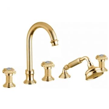 Смеситель на борт ванны Cezares (Цезарис) с выдвтижным душем и переключателем ,золото, ручки swarowski OLIMP-BVD-03/24-Sw