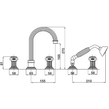 Смеситель на борт ванны Cezares (Цезарис) с выдвтижным душем и переключателем ,золото, ручки swarowski OLIMP-BVD-03/24-Sw