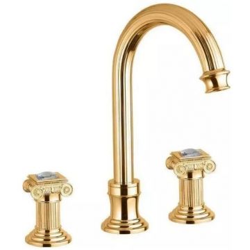 Смеситель на раковину Cezares (Цезарис) на три отверстия, высокий, с донным клапаном, золото, ручки Swarovski OLIMP-BLS2-A-03/24-Sw