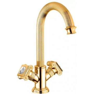 Смеситель на раковину Cezares (Цезарис) с донным клапаном, золото, ручки Swarovski OLIMP-LS2-03/24-Sw