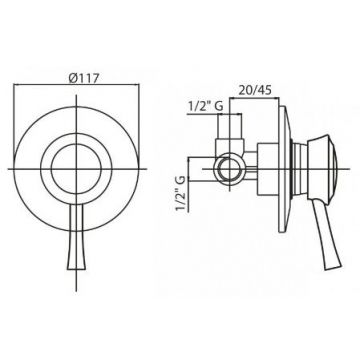 Встраиваемый однорычажный смеситель Cezares (Цезарис) для душа, исполнение золото 24 карат GIUBILEO-DIM-03/24