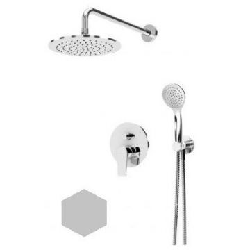 Душевой набор Cezares (Цезарис) со смесителем с верхним и ручным душем, верхний душ из стены 25 см, верхняя лейка металл, исполнение Белый матовый NAUTIC-DSIP-BIO