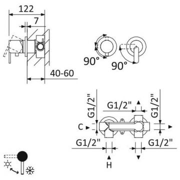 Встраиваемый однорычажный смеситель Cezares (Цезарис) с поворотном переключателем на 3 выхода, исполнение хром LEAF-VDIM3-L-01