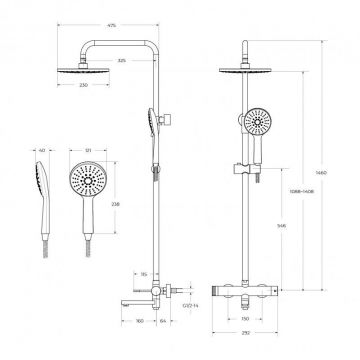 Душевая стойка со смесителем и изливом Cezares (Цезарис), черный матовый RELAX-CVD-NOP