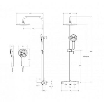Душевая стойка со смесителем Cezares (Цезарис), брашированное золото RELAX-CD-BORO