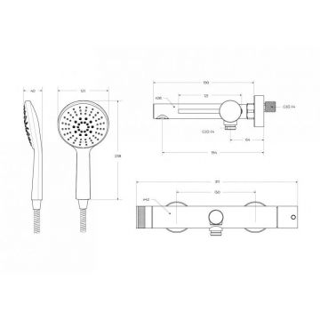 Смеситель для ванны и душа Cezares (Цезарис) однорычажный в комплекте с ручным душем, шлангом и держателем, сатин RELAX-VD-IN