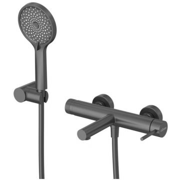 Смеситель для ванны и душа Cezares (Цезарис) однорычажный в комплекте с ручным душем, шлангом и держателем, черный матовый RELAX-VD-NOP